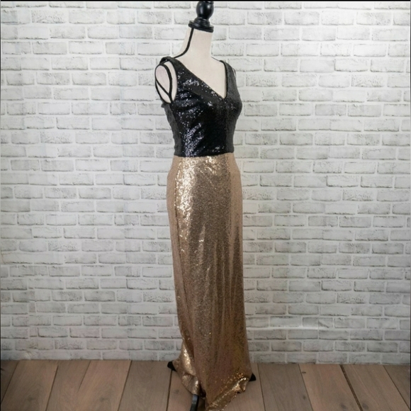 NWT RALPH LAUREN SEQUIN GOLD/BLACK GOWN SIZE 10 - Picture 3 of 5